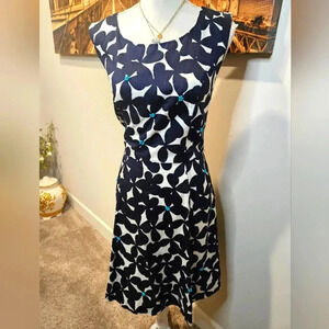 LOFT Navy and White Asymmetrical Dress